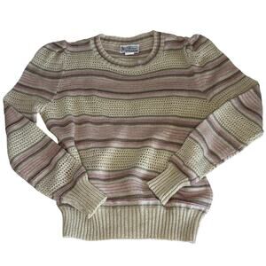 VTG 80s Pointelle Puff Shoulder Sweater Women's M | Cream | Retro Twee Y2K